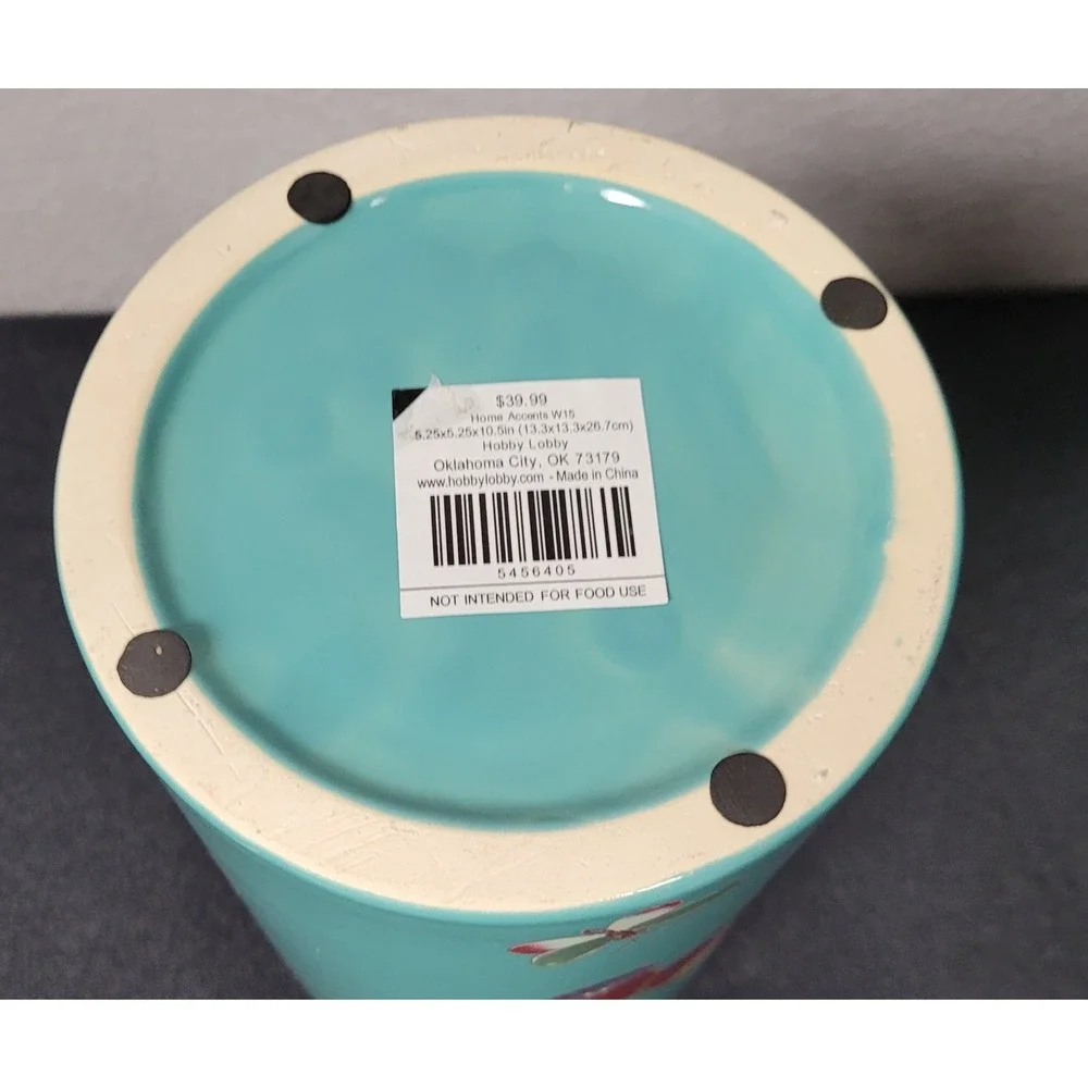 Hobby Lobby Turquoise Butterflies Ginger Jar Vase Shelf Decor (Missing Lid)